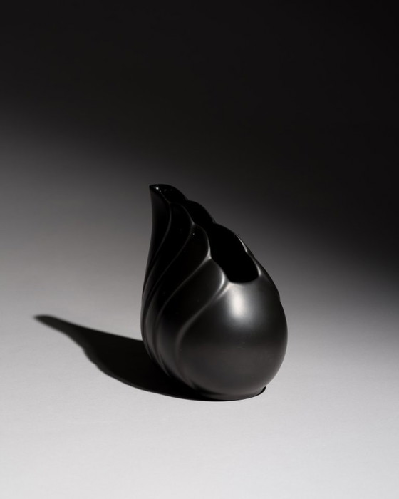 Image 1 of Rosenthal Porcelain Vase By Uta Feyl Black Matte Organic Sculptural Form Germany