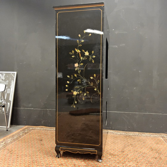 Image 1 of Vintage Chinese cabinet birds, flowers gold leaf bohemian cabinet / oriental cabinet / chinese cabinet