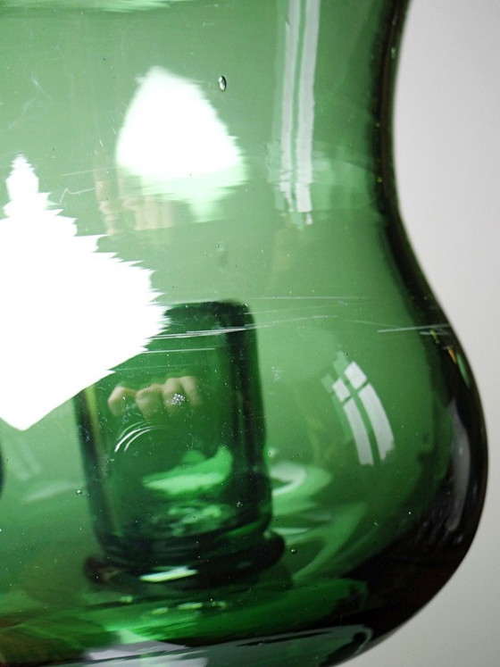Image 1 of Grand photophore vintage verre vert soufflé, années 60-70