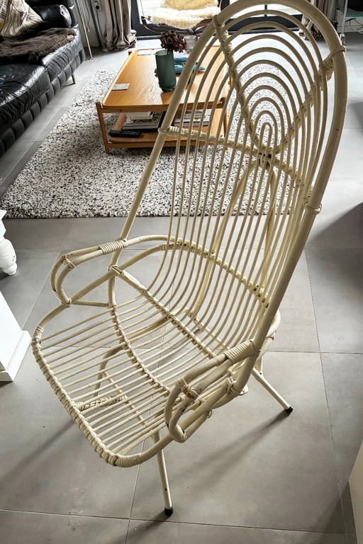 Rotan stoel, wit gespoten met hoge rug waarschijnlijk Rohe' – Rohé Noordwolde, fauteuils, Rattan (photo 2 of 5)