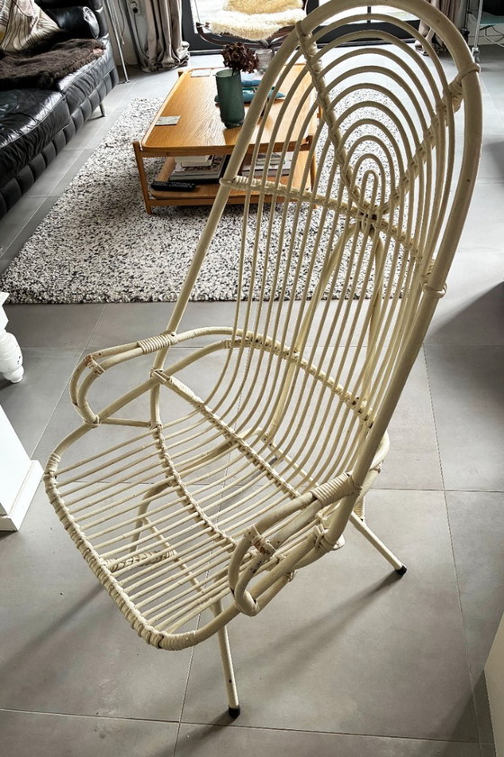 Rotan stoel, wit gespoten met hoge rug waarschijnlijk Rohe' – Rohé Noordwolde, Fauteuils, Rattan (photo 2 of 5)