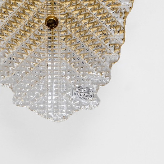 Image 1 of Paire d'appliques murales en verre de Murano et laiton « Graniglia » en forme de feuille