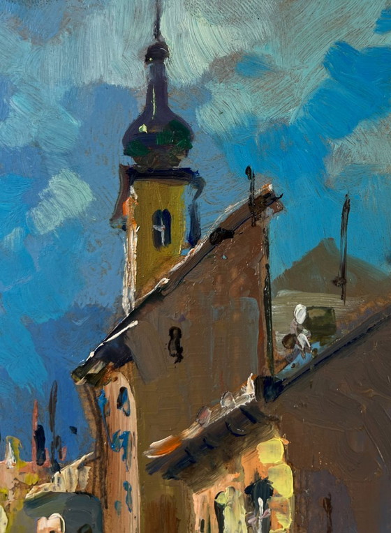 Image 1 of Original Oil Painting Coastal Houses Landscape History of the city street
