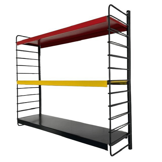 Vintage Mid-Century Modern Modulair Wandrek Metaal Geel Zwart Rood 1950's – Tomado, Metal (photo 3 of 5)