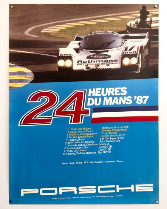 Image 1 of 🏁 Originele vintage Porsche 24 uur van Le Mans uit 1987 / Poster - XL 76 × 102 cm