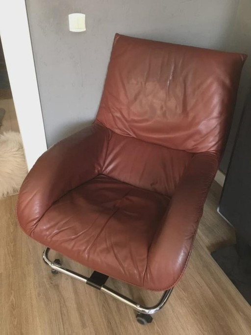 Fauteuil à bascule Robert Haussmann pour WK Möbel, cuir marron, années 1980