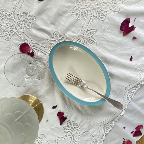 Image 1 of Ravier petit plat de service faïence ancienne Boch et Frères Kéralux bleu 