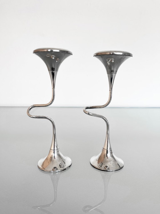 Image 1 of Ensemble vintage de deux bougeoirs argentés