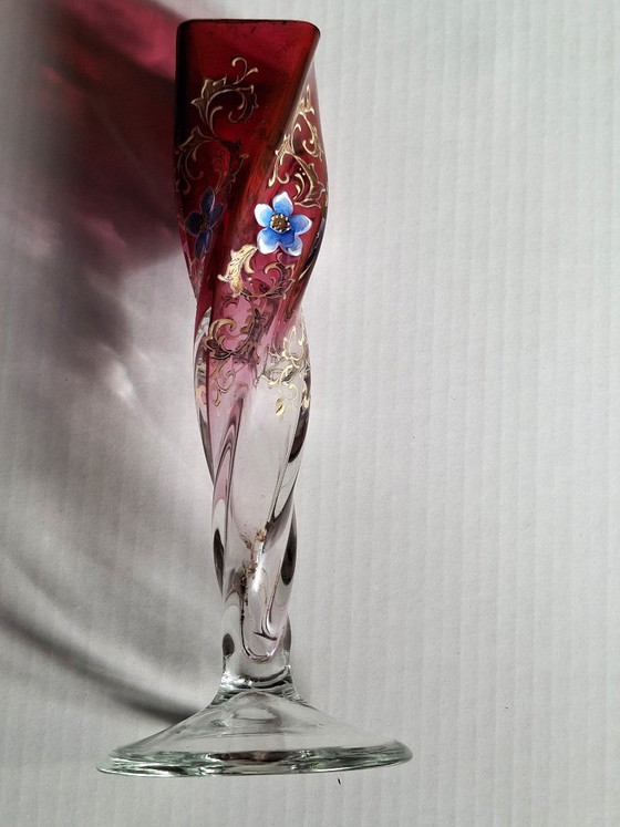 Murano tre fuocchi glass soliflore Vase, hand-painted, 16 cm high, Red (photo 8 of 10)