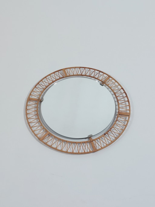 Vintage Mid Century Round Rattan Mirror Wall Mirror Woven 70s Boho