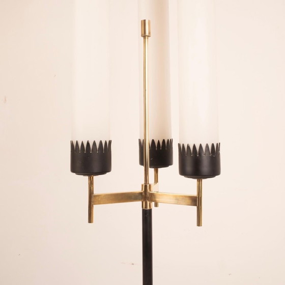 Stilnovo Lampada da terra Mid Century Ottone & Vetro Opalino – Lampade da terra, Iron, Wood (photo 14 of 22)