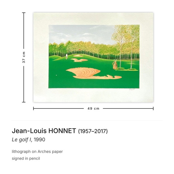 Jean-Louis Honnet signierte Lithographie Le Golf I 1990 – Lithographien & Drucke, Paper (photo 3 of 5)