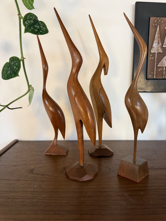 Image 1 of Set of 4 vintage teak cranes/herons '60