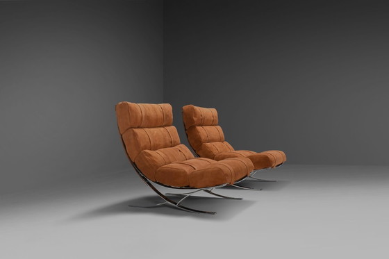 Image 1 of Impresionantes tumbonas de ante y cromo, Francia, años 70