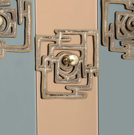 Image 1 of Perchas de latón y espejo de Luciano Frigerio, estilo moderno de mediados de siglo, década de 1970