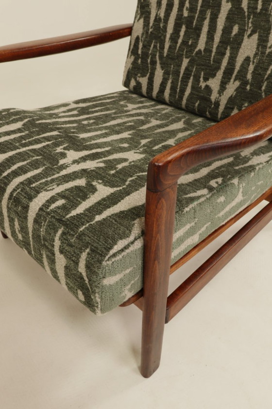 Image 1 of Vintage armchair green jaquard mid century modern design by Z.Bączyk 