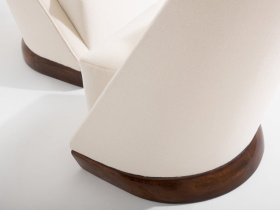 Image 1 of Louis Sognot paar modernistische fauteuils walnoot wit alpaca 1927