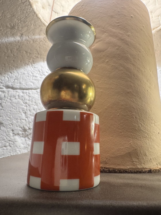 Image 1 of Bernardaud Capri rode en gouden kandelaar
