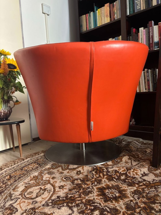 Postmoderne Jan des Bouvrie lederen draaifauteuil, jaren '80/'90 – Draaistoelen, rvs (photo 5 of 8)