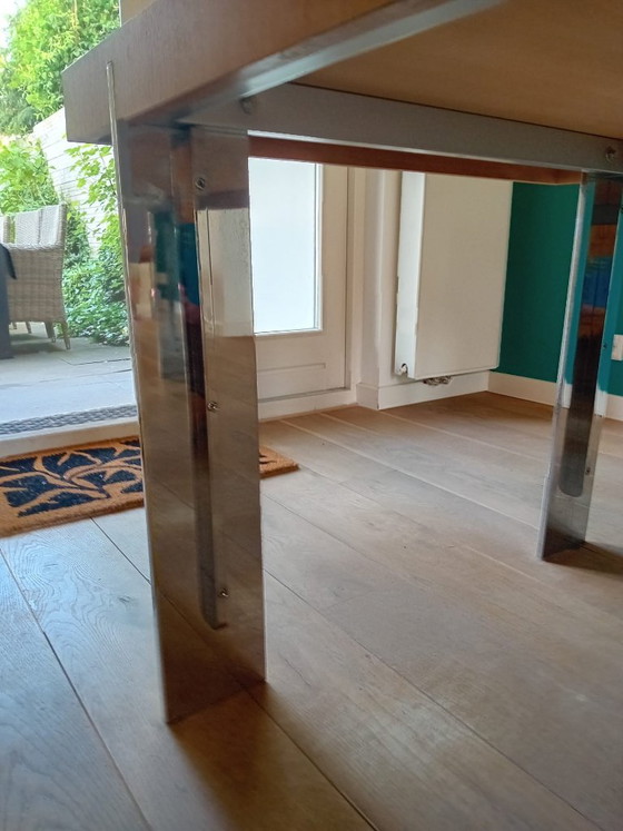Beautiful designer dining table (0.90 x 2.20), like new – Chrome, Wood (photo 4 of 5)