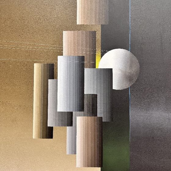 Image 1 of Acrylverf op canvas “Schaakbordlandschap”, Andrés Segovia, 20e eeuw – Argentinië / Spanje