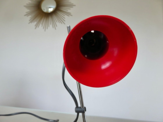 Image 1 of Chrome-plated metal and red ABS plastic lamp, 1970s/80s