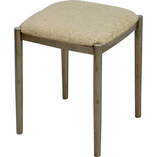 Vintage-Hocker aus Jacquard-Samt und verchromtem Metall für Casamance