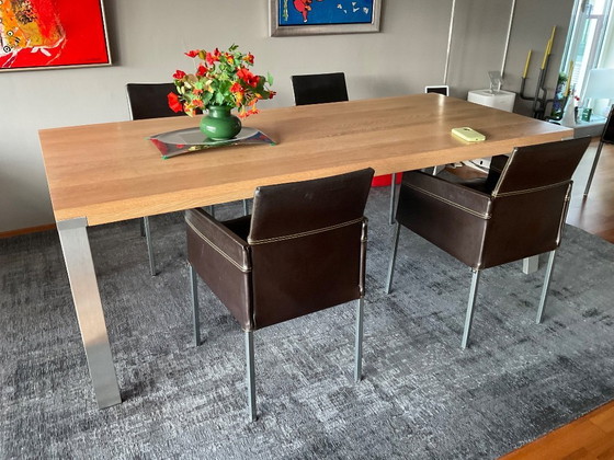 Image 1 of 4 Sillas de comedor KFF, cuero marrón oscuro