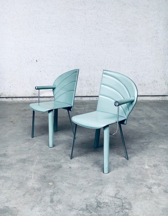 Image 1 of Postmodern Design Leather Dining Chair set by Mario Morbidelli for Naos, Italy 1980's
