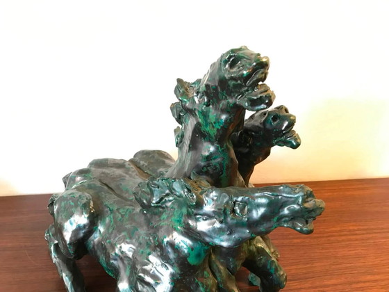 Image 1 of Sculpture by Umberto Ghersi with three ceramic horses