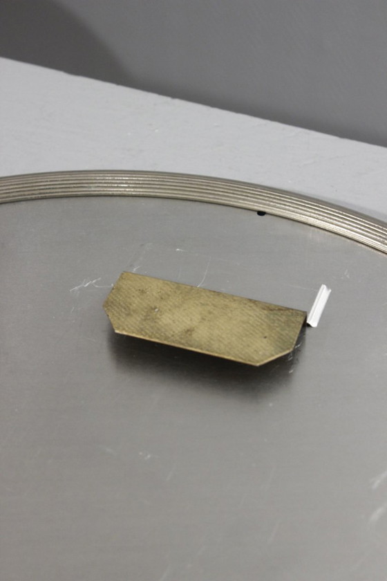 Image 1 of Vintage modernistische Art Deco spiegel en wandlampen, vernikkeld staal, jaren 1950