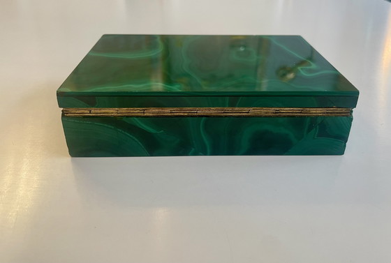 Image 1 of Malachit Schatulle mit vergoldetem Echtsilber Scharnier Juweliersarbeit aus Italien 