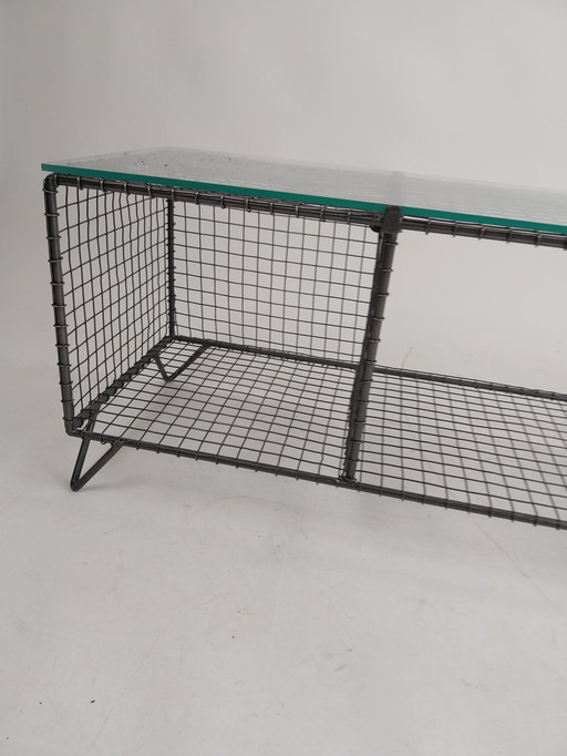 1 x wire steel cabinet with glass top 1980's