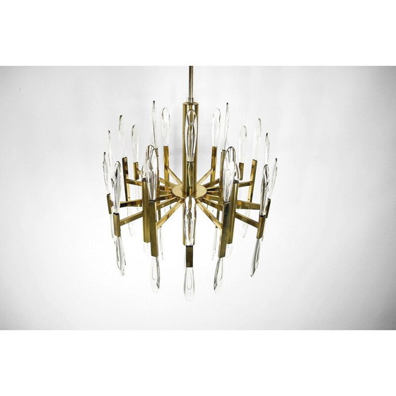 Image 1 of Italian Brass Chandelier with Glass Icicles by Gaetano Sciolari - 1970s