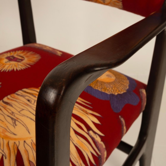 Gio Ponti Stuhl Mod. 110 mit Fornasetti Originalstoff für Cassina 1953 – Esszimmerstühle, Wood (photo 26 of 28)