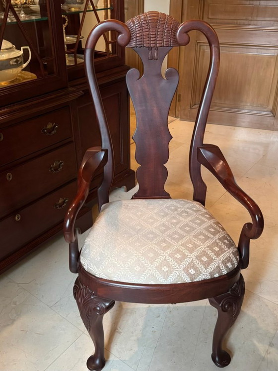 Exclusieve klassieke eetkamer set – Massief mahonie – Uitschuifbare tafel met 10 stoelen + vitrinekast (photo 18 of 19)