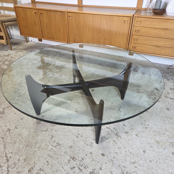 Image 1 of Vintage jaren 50-60 space age design salontafel glas en hout