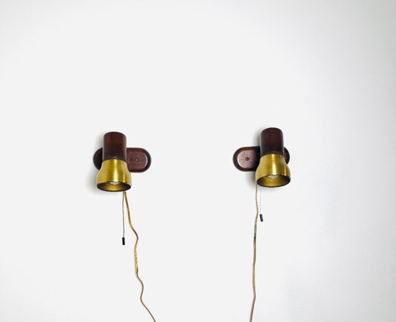 Adjustable Wall Spots in Afromosia Wood and Brass by Temde Leuchten, Switzerland, 1960s – Wall lights (photo 5 of 7)