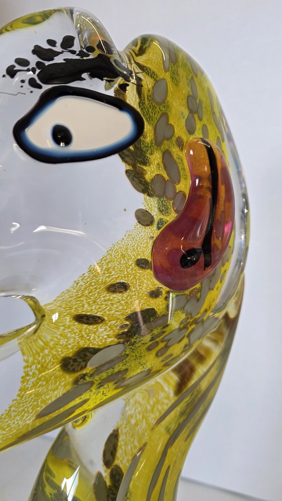 Image 1 of Sculpture de tête en verre d'atelier expressive – jaune avec murrine, faite à la main