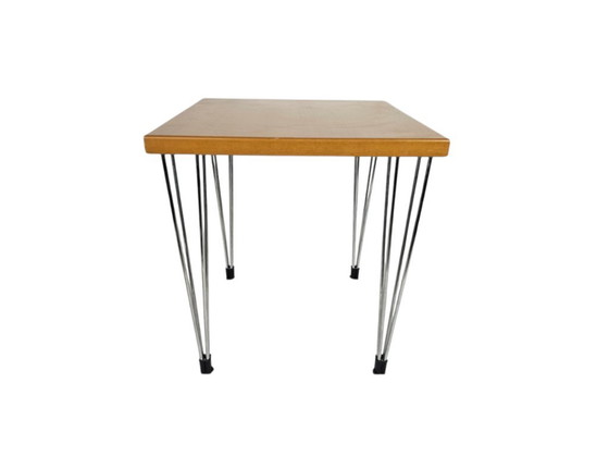 Danish design - Fritz Hansen style - 'Hairpin' - Side table - Denmark - 80s, Wood, Chrome, Beige (photo 2 of 5)
