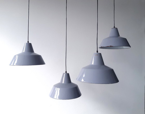 Image 1 of 1 of 4 gray enamel pendant lamps, minimalist industrial pendant lamp, mid-century modern dining table lamps; 4 STILL AVAILABLE