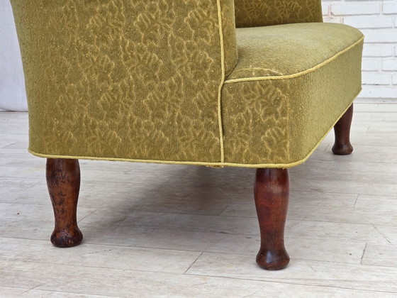Image 1 of 1950s, Danish 2-seater sofa, green furniture wool fabric.