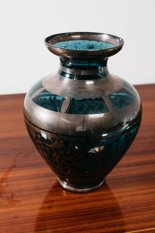 Glass and Silver Overlay Vase American Art Deco 1940’s Design