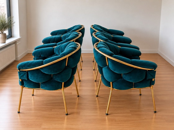 Set of 6 luxury design chairs | Turquoise velvet & gold – Armchairs (photo 2 of 5)