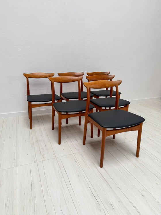 Image 1 of Set van 6 vintage model 112 Deense teakhouten eetkamerstoelen van Erik Wørts voor Vamo Sønderborg, Mid-Century Modern, jaren 196