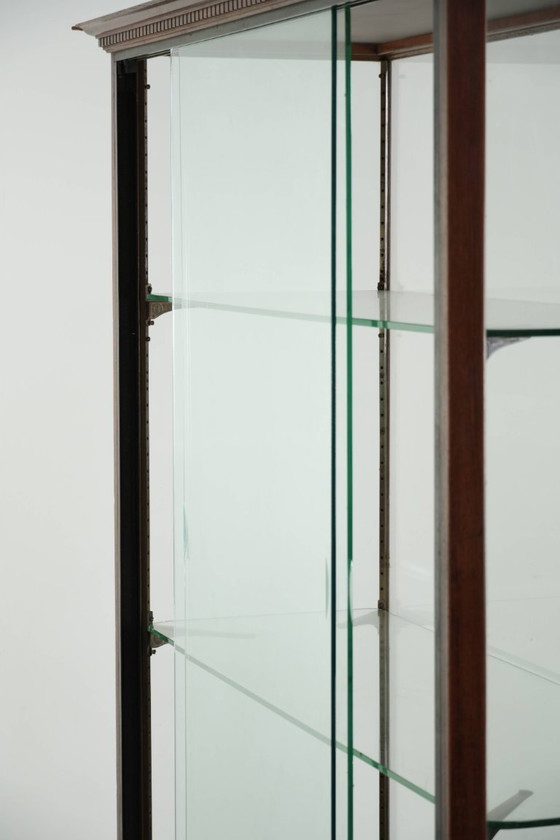 Image 1 of Large antique 19th-century English oak display cabinet/shop cabinet with multiple glass levels