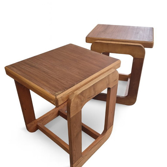 Image 1 of Pair of Brutalist Side Tables, Beech Wood, 1970s, Germany