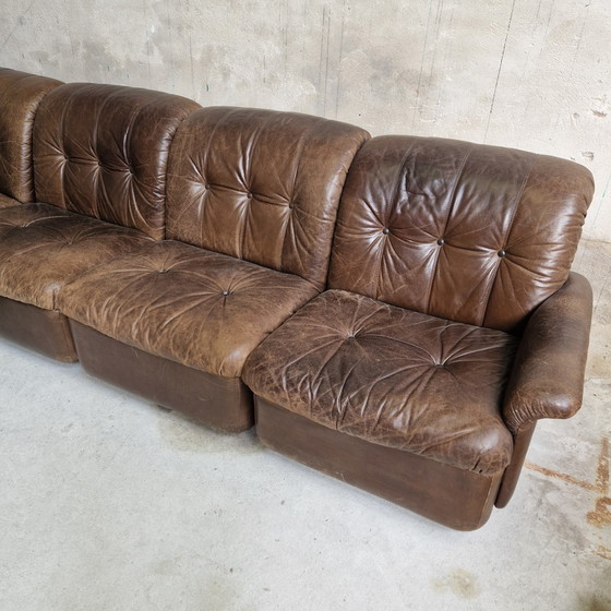 Image 1 of Sofá modular de los años 70 con elementos marrones y sofá de cuero.