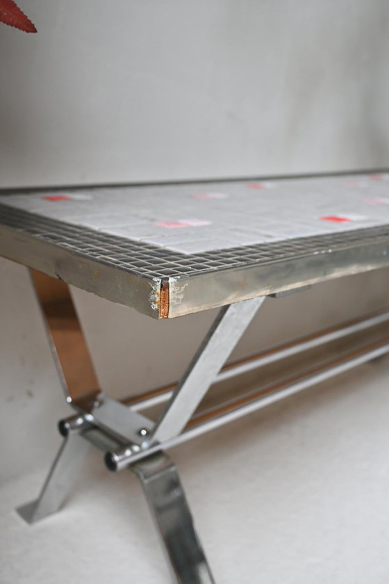 Image 1 of Couchtisch aus den 1970er Jahren mit Fliesenplatte und Chromsockel