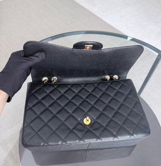 Image 1 of Chanel Classic Flap Jumbo - Caviar 30CM Single Flap Quilted Black 24K Gold Hardware Series 12
